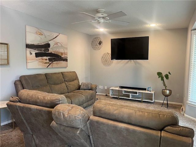 8425 N Tracy Ave, Kansas City, MO 64155 - carpeted living room with ceiling fan, baseboards, recessed lighting, and plenty of natural light