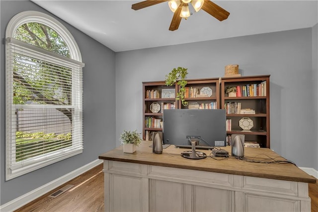 7208 Oakview St, Shawnee, KS 66216 - office space with ceiling fan, light wood-style flooring, and baseboards