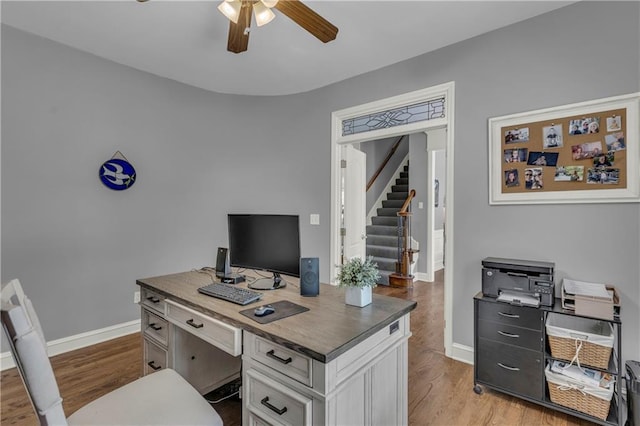 7208 Oakview St, Shawnee, KS 66216 - office area with ceiling fan, light wood finished floors, and baseboards