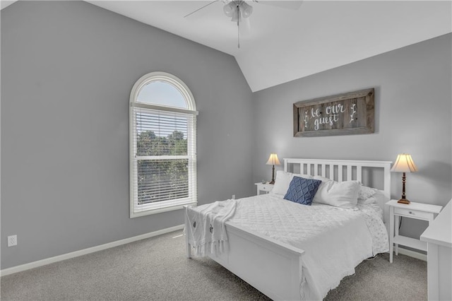 7208 Oakview St, Shawnee, KS 66216 - carpeted bedroom with vaulted ceiling, baseboards, and ceiling fan