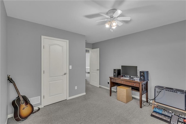 7208 Oakview St, Shawnee, KS 66216 - office with a ceiling fan, baseboards, and carpet