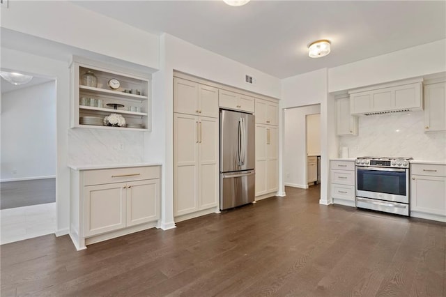 1810 S 98th St, Edwardsville, KS 66111 - kitchen featuring stainless steel appliances, decorative backsplash, light countertops, custom range hood, and dark wood finished floors