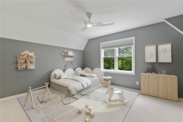 1810 S 98th St, Edwardsville, KS 66111 - bedroom featuring carpet floors, lofted ceiling, and ceiling fan
