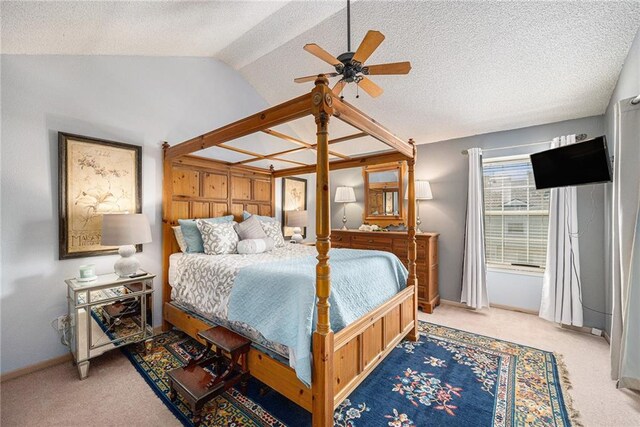 1404 SE Lexington Ave, Lees Summit, MO 64081 - carpeted bedroom with vaulted ceiling, baseboards, and a textured ceiling