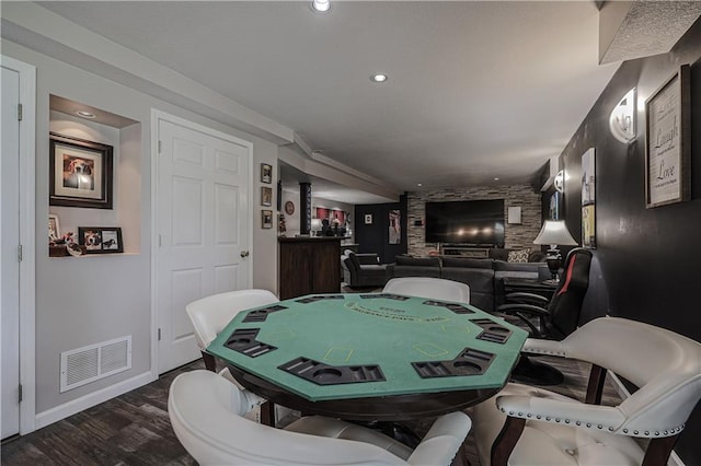 11702 E 246th St, Peculiar, MO 64078 - recreation room featuring dark wood-style floors, a dry bar, and recessed lighting