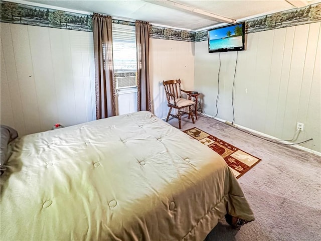 15157 Bass Cove Rd, Gravois Mills, MO 65037 - bedroom featuring carpet flooring and wood walls