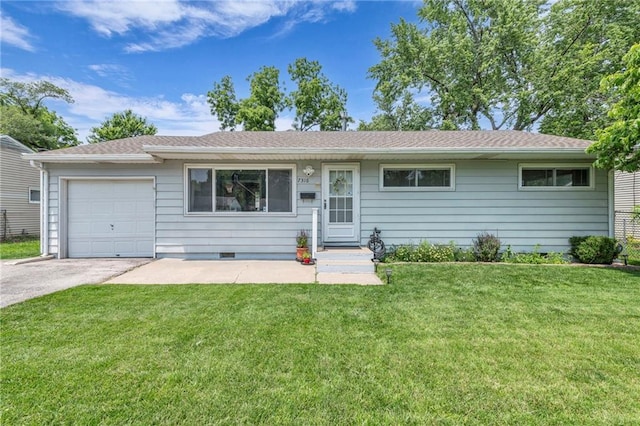 7316 E 109th St, Kansas City, MO 64134 - ranch-style home with a front yard, concrete driveway, and an attached garage