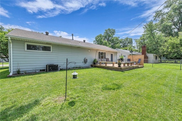 7316 E 109th St, Kansas City, MO 64134 - rear view of house featuring a wooden deck and central AC