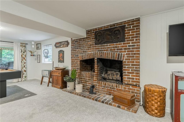 8726 W 104th St, Overland Park, KS 66212 - living room with carpet floors, baseboards, and a fireplace