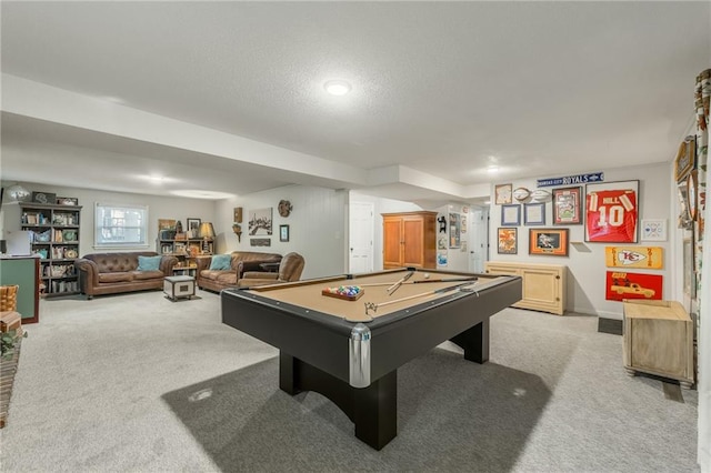 8726 W 104th St, Overland Park, KS 66212 - recreation room featuring light colored carpet, billiards, and a textured ceiling