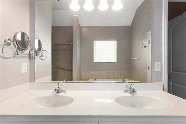 8108 NE 113th St, Kansas City, MO 64157 - full bath featuring double vanity, a shower stall, and a garden tub