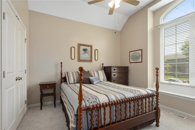8108 NE 113th St, Kansas City, MO 64157 - bedroom featuring carpet flooring, lofted ceiling, and ceiling fan