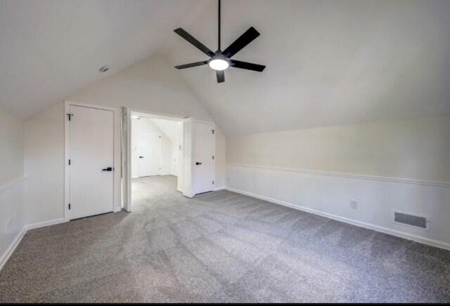 10409 Russell St, Overland Park, KS 66212 - bonus room featuring carpet flooring, a ceiling fan, vaulted ceiling, and baseboards