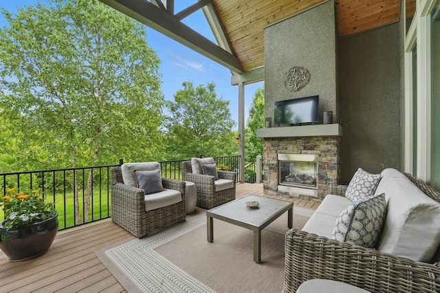 16005 Melrose St, Overland Park, KS 66221 - deck with an outdoor living space with a fireplace