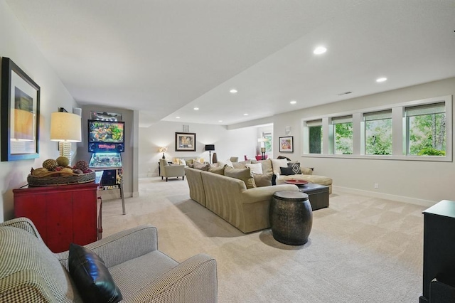 16005 Melrose St, Overland Park, KS 66221 - living area featuring light colored carpet and recessed lighting
