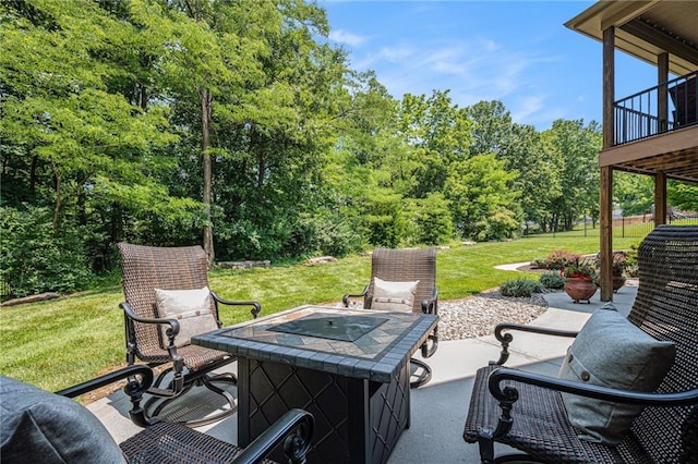 11408 NE 113th Ter, Liberty, MO 64068 - view of patio with view of scattered trees and an outdoor fire pit