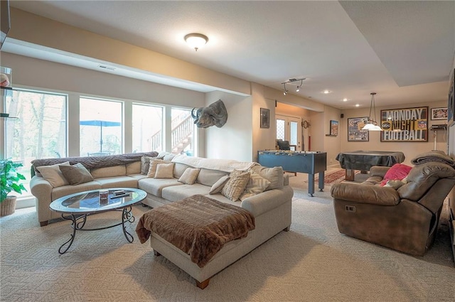 309 E 126th St, Kansas City, MO 64145 - living area featuring billiards, carpet floors, and recessed lighting