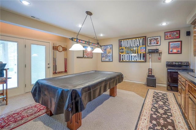 309 E 126th St, Kansas City, MO 64145 - game room with recessed lighting, billiards table, and light carpet