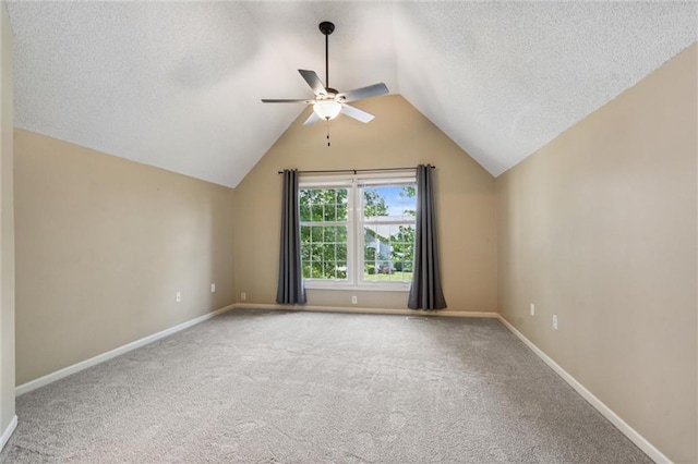 13701 W 149th St, Olathe, KS 66062 - carpeted empty room featuring ceiling fan, a textured ceiling, and vaulted ceiling