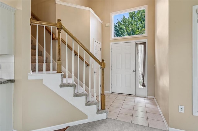 13701 W 149th St, Olathe, KS 66062 - tiled entrance foyer with stairway and a towering ceiling