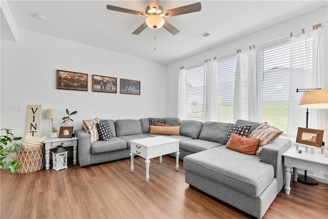 27104 E Cedar Grove Dr, Lees Summit, MO 64086 - living room featuring light wood-style flooring and a ceiling fan
