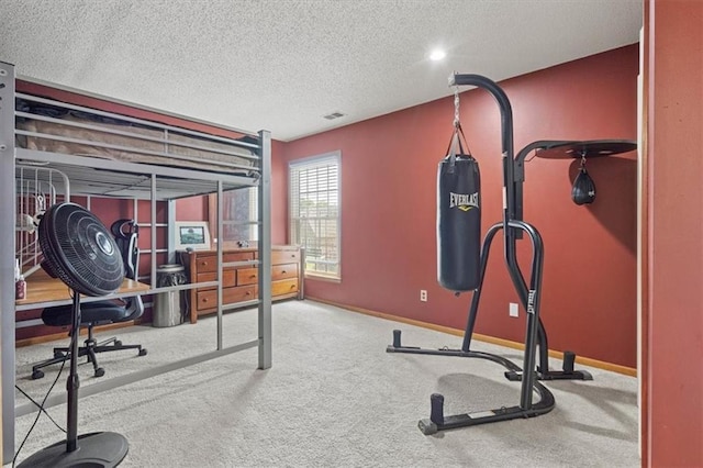 14105 W 115th St, Olathe, KS 66062 - workout area featuring carpet flooring, baseboards, and a textured ceiling