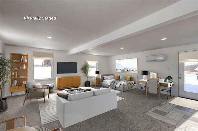 1129 US Highway 50, Centerview, MO 64019 - living room with healthy amount of natural light, a wall mounted AC, carpet floors, and recessed lighting