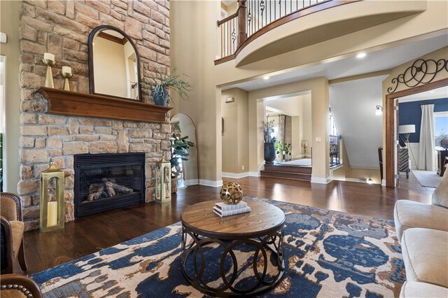 20711 Benson St, Bucyrus, KS 66013 - living area featuring wood finished floors and a fireplace