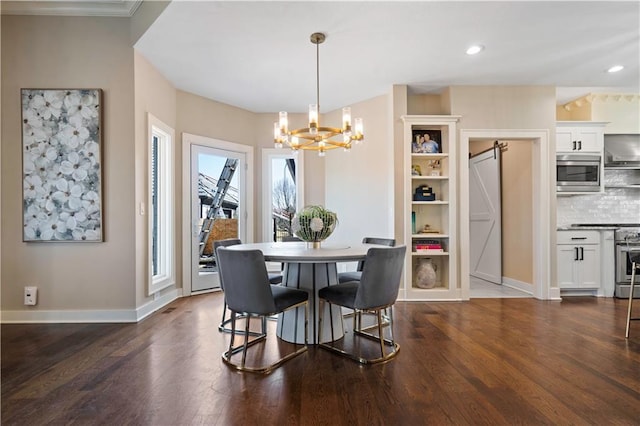 20711 Benson St, Bucyrus, KS 66013 - dining area featuring a chandelier, dark wood-style flooring, and recessed lighting