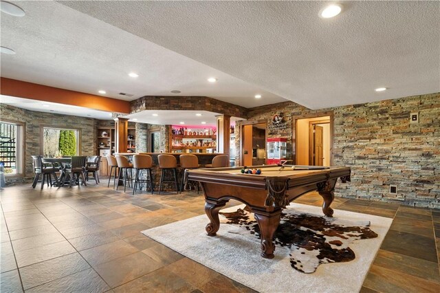 20711 Benson St, Bucyrus, KS 66013 - game room with a textured ceiling, billiards, a community bar, and recessed lighting