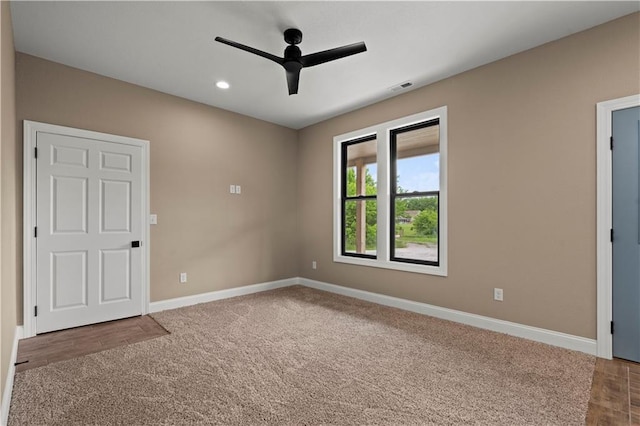 26696 235th St, Mclouth, KS 66054 - empty room featuring ceiling fan, baseboards, recessed lighting, and carpet flooring