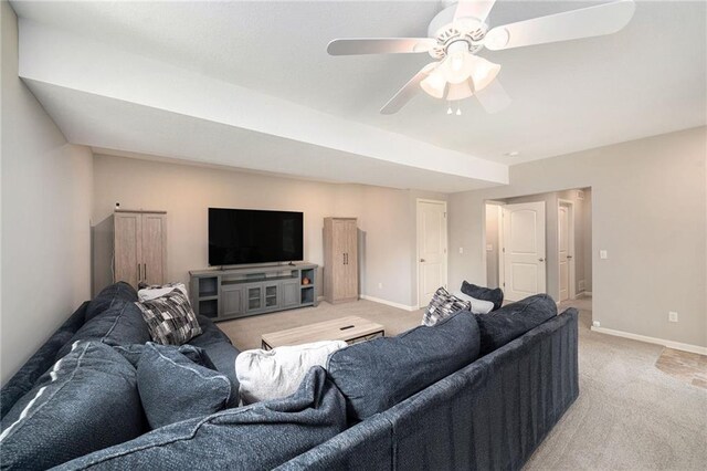 13511 W 56th Ter, Shawnee, KS 66216 - living area featuring light colored carpet and ceiling fan