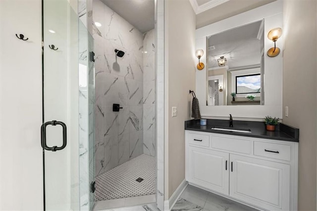 3053 NW Thoreau Ln, Lees Summit, MO 64081 - bathroom with marble finish flooring, a marble finish shower, and vanity