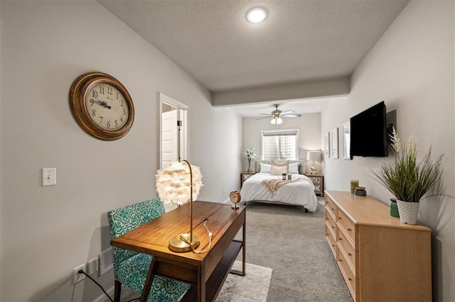 3053 NW Thoreau Ln, Lees Summit, MO 64081 - bedroom with a textured ceiling, light colored carpet, and a ceiling fan