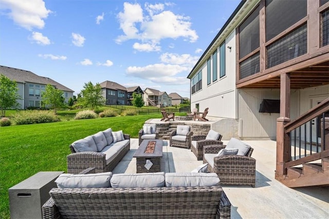 3053 NW Thoreau Ln, Lees Summit, MO 64081 - view of patio featuring an outdoor living space with a fire pit and a residential view