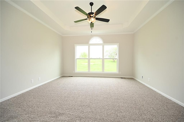 18 Timber Creek Cir, Platte City, MO 64079 - unfurnished room featuring a tray ceiling, carpet flooring, ceiling fan, and baseboards