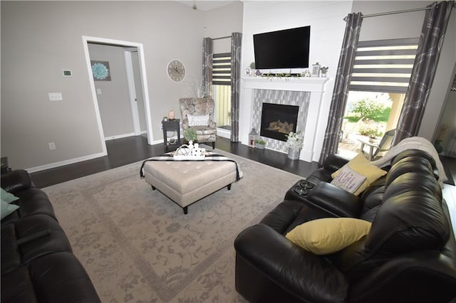 2015 Creek View Ln, Raymore, MO 64083 - living area featuring a fireplace and wood finished floors