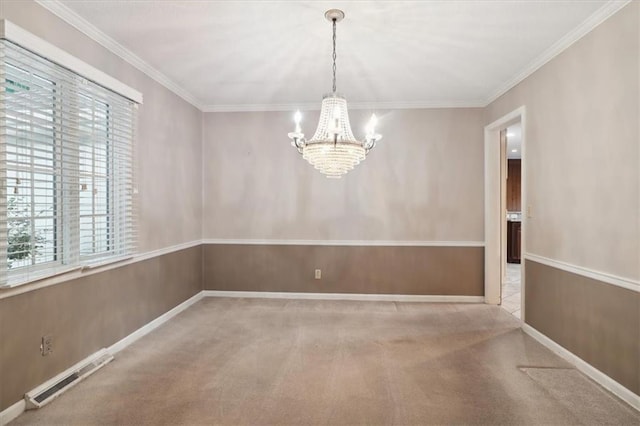 126 W 116th St, Kansas City, MO 64114 - unfurnished dining area featuring a chandelier, plenty of natural light, carpet floors, and ornamental molding