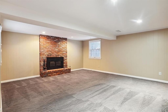 126 W 116th St, Kansas City, MO 64114 - unfurnished living room with carpet floors and a fireplace