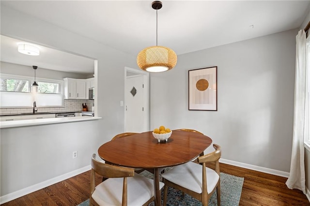10417 Outlook Dr, Overland Park, KS 66207 - dining space with dark wood-type flooring and baseboards