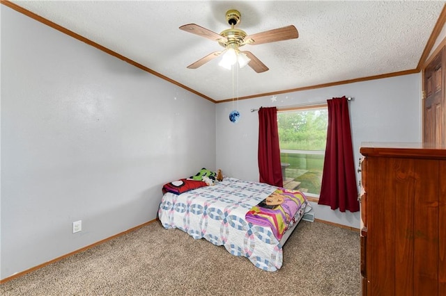 46005 E State Route N, Creighton, MO 64739 - carpeted bedroom featuring crown molding, ceiling fan, baseboards, and a textured ceiling