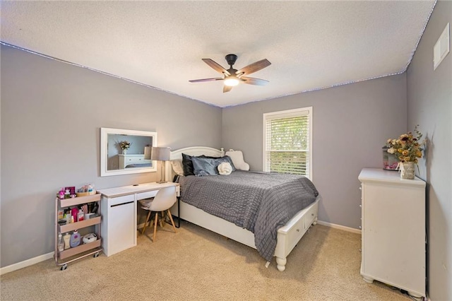 5827 Roundtree St, Shawnee, KS 66226 - bedroom featuring light carpet, a textured ceiling, and ceiling fan