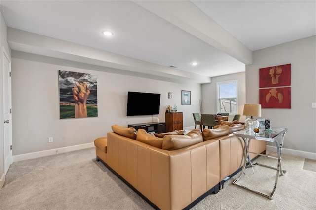 9504 N Amoret Ave, Kansas City, MO 64154 - living room featuring baseboards, light carpet, and recessed lighting
