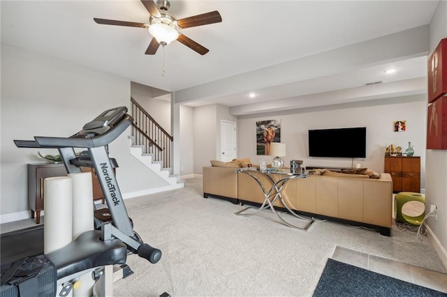 9504 N Amoret Ave, Kansas City, MO 64154 - workout room with baseboards, ceiling fan, and recessed lighting
