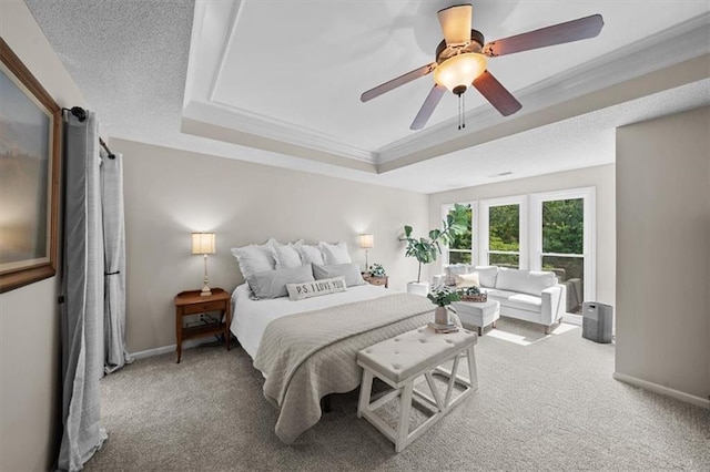 17631 S Brockway St, Olathe, KS 66062 - bedroom with carpet, a tray ceiling, ornamental molding, and a ceiling fan