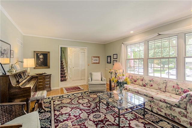 301 W 109th St, Kansas City, MO 64114 - living room with wood finished floors and crown molding