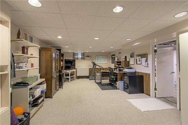 301 W 109th St, Kansas City, MO 64114 - carpeted home office featuring a paneled ceiling and recessed lighting