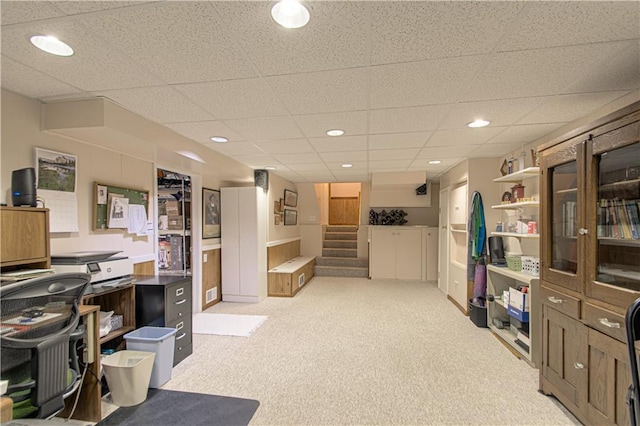 301 W 109th St, Kansas City, MO 64114 - office area with a paneled ceiling, light colored carpet, and recessed lighting