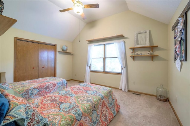 210 SE 200th Rd, Clinton, MO 64735 - bedroom with vaulted ceiling, carpet flooring, ceiling fan, a closet, and baseboards
