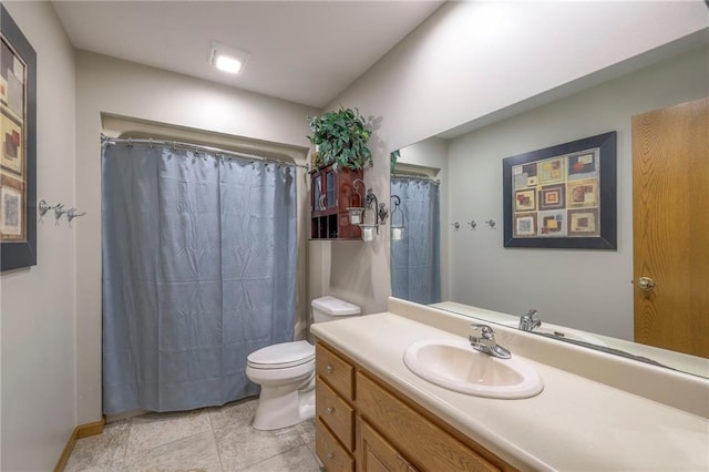 210 SE 200th Rd, Clinton, MO 64735 - bathroom with toilet, vanity, tile patterned floors, baseboards, and a shower with shower curtain